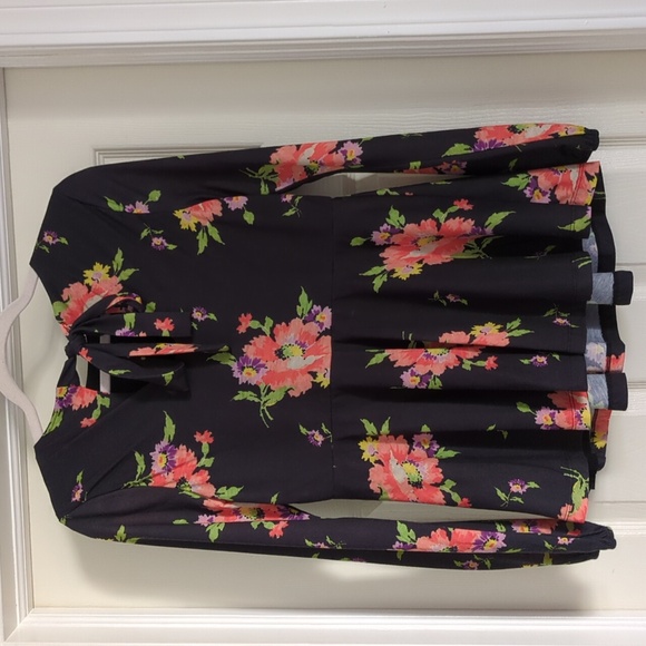 ASOS | Grey Orange Floral Peplum Top Jersey Knit Tie Back Lined - Picture 3 of 16